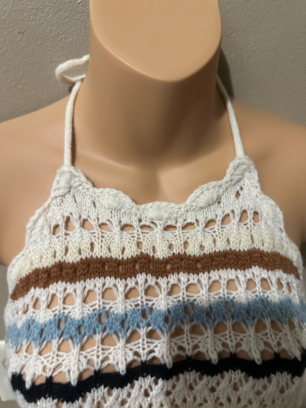 Rock & Roll Denim Halter Knit Multi Colored Tie Top - Picture 9 of 9